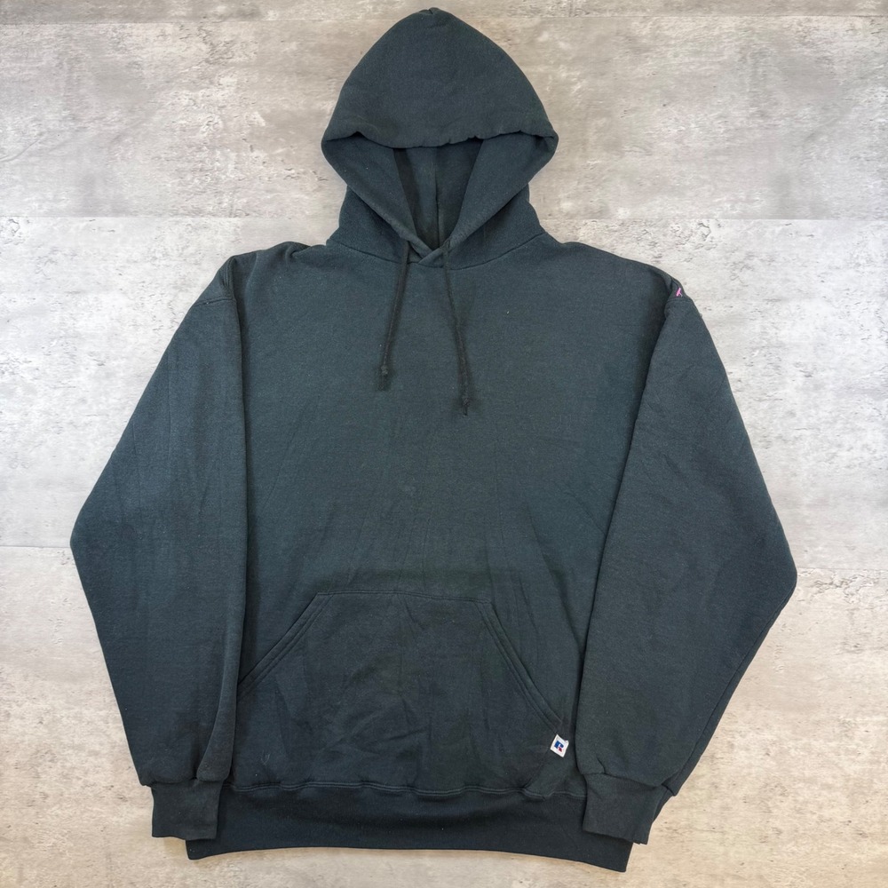 Russell Athletic Blank Hoodie Black Pullover Fleece Sweatshirt XL Mens